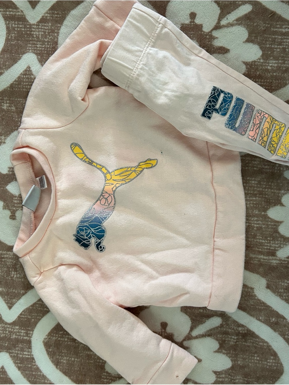 Puma Light Pink Girls' Sweatshirt with Multicolor Logo